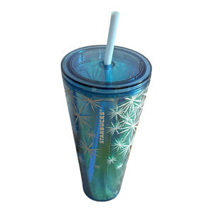 Starbucks Blue Green Iridescent Snowflake Tumbler One Size
